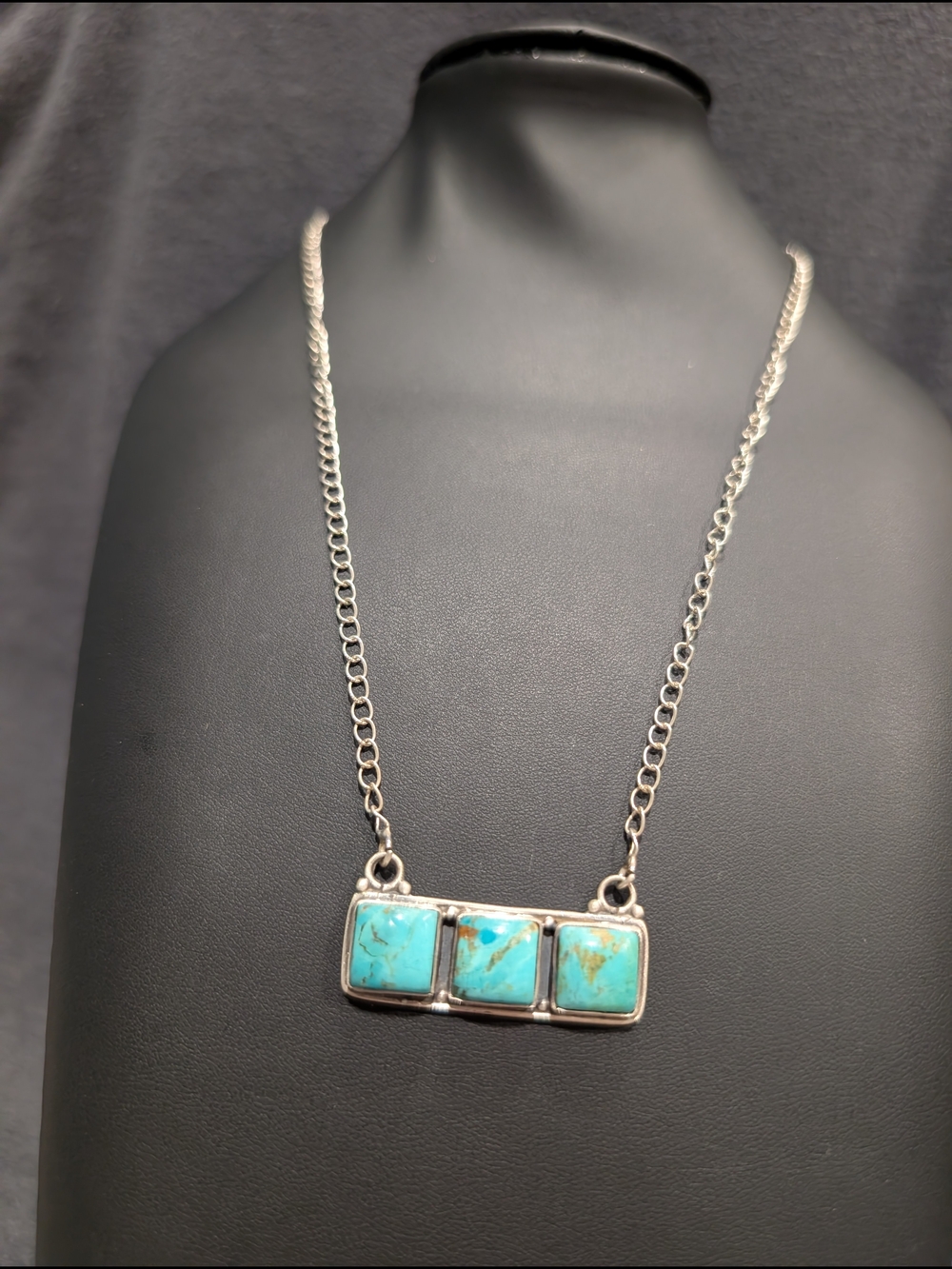 Sterling Silver Turquoise Triple Stone Necklace
